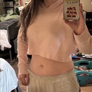 Pink Ribbed Women's mid drift cropped Sweater